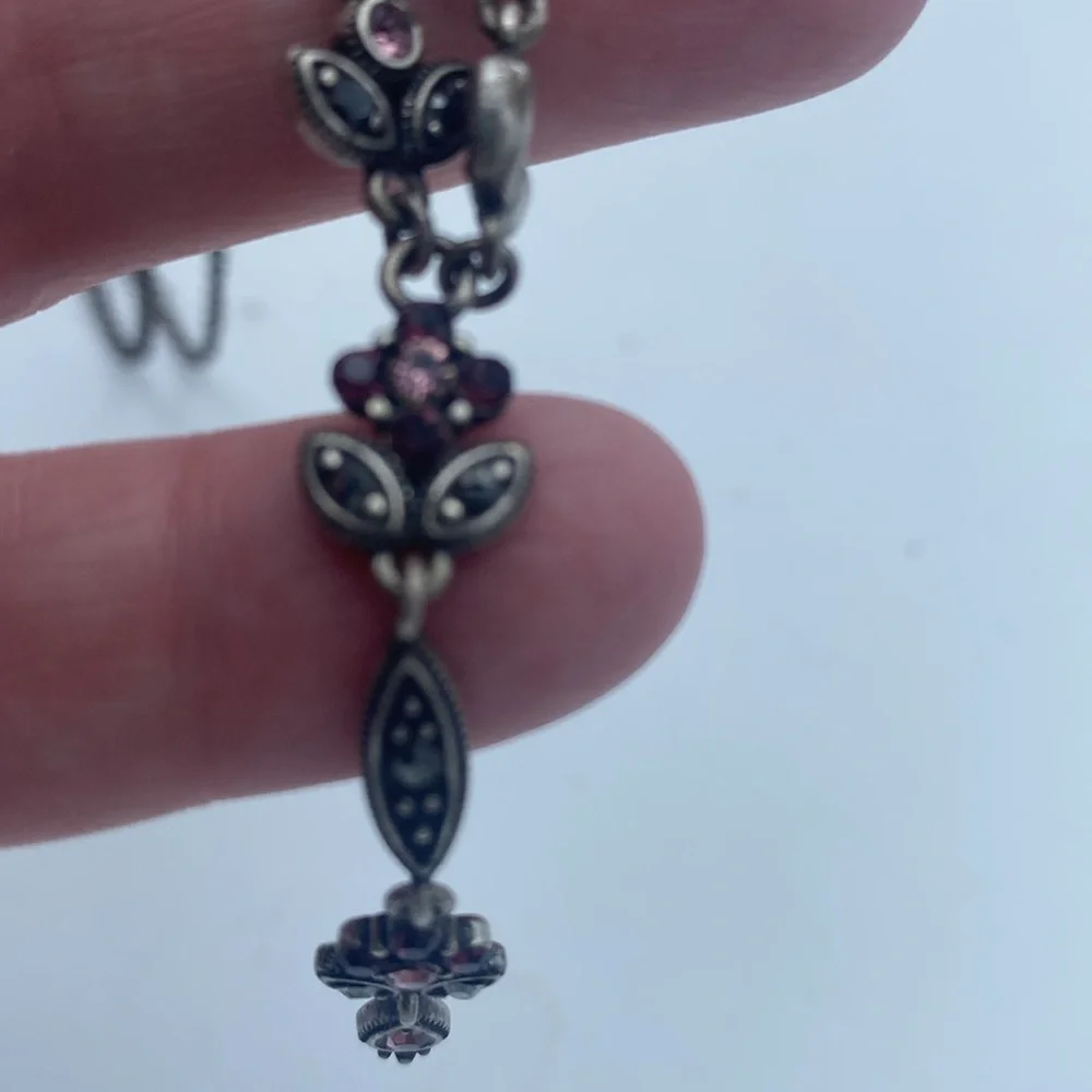VTG Silverplate purple amethyst color crystal Y drop necklace 11”
